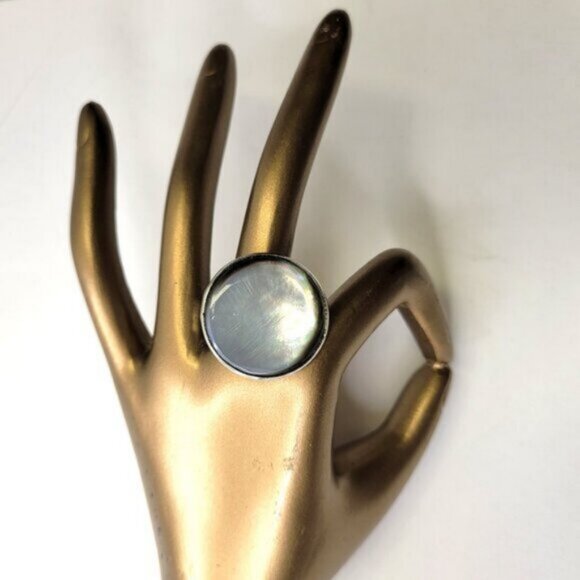 Natural Mother of Pearl Ring, Handmade Ring with Adjustable Band - Picture 1 of 15